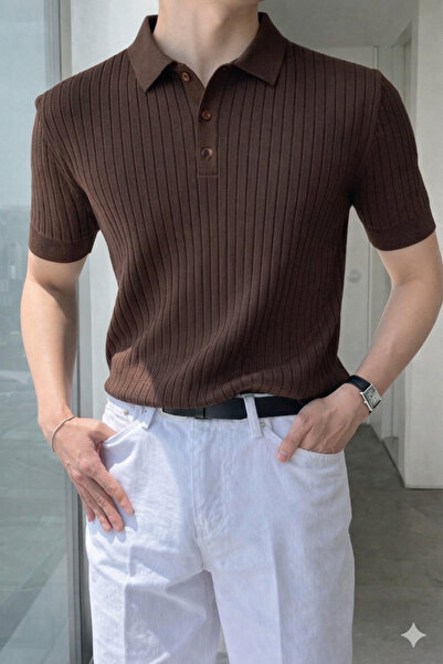 COOL TARZ Men's Buttoned Ribbed Knitwear Polo T-Shirt Slim Fit