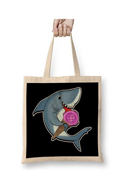 dekado Adorable Shark Licking Ice Cream Cute Shark Lovers Tote Bag Long Handle