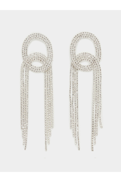 Styli Silver Crystal Tassel Dangle Earrings