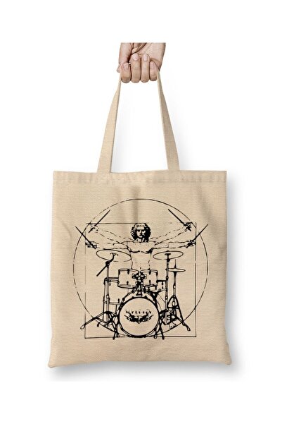 Generic Brand Vitruvian Man Drum Kit Black Lines Cloth Bag Long Handle