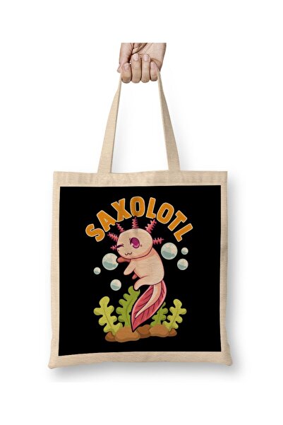 dekado Cute & Funny Saxolotl Adorable Sax Playing Axolotl Cloth Bag Long Handle