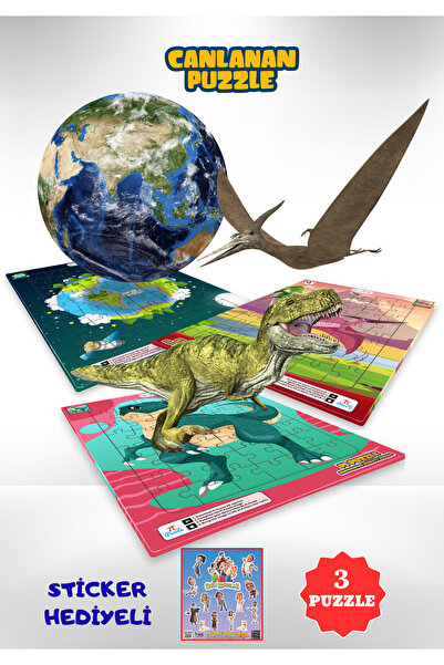 TRT ÇOCUK PIRIL 3D Canlanan Puzzle Seti – Uçan Dinozor, Dinozor ve Dünya | St...