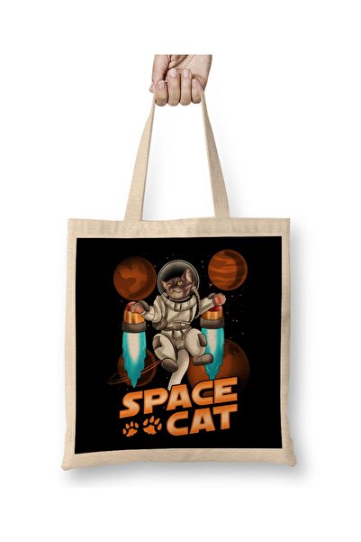 dekado Cute Space Cat Adorable Kitty Astronaut Tote Bag Long Handle