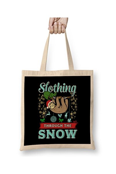 dekado Cute Slothing Through the Snow Christmas Sloth Tote Bag Long Handle