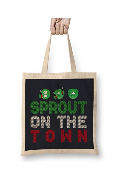 dekado حقيبة قماش من Sprout On The Town Christmas Brussels Sprouts Knit Patte...