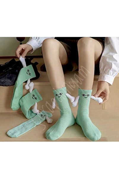 çorapdunyam 1 Pair of White Magnetic Hand-Holding Socks, Companion Sports Socks