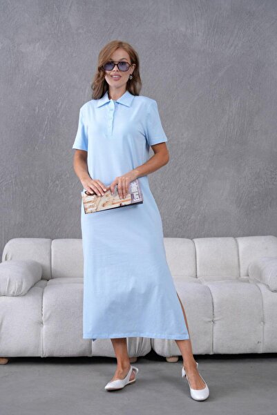 fuşyha butik Long Slit Polo Neck Dress