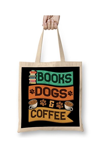 dekado Books Dogs and Coffee Adorable Book Lover Obsessed Cloth Bag Long Handle