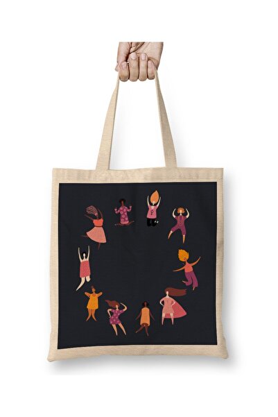 dekado Girl Power Girls Jumping And Dancing Cloth Bag Long Handle
