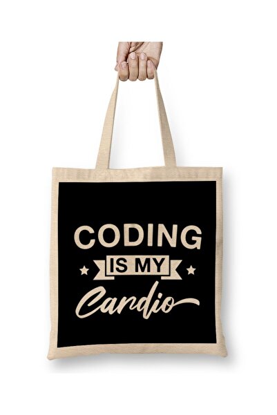 dekado حقيبة قماش من Coding Is My Cardio بمقبض طويل