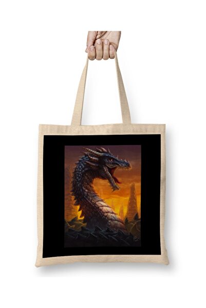 Generic Brand حقيبة قماش Dragon The Blue Wurm بمقبض طويل