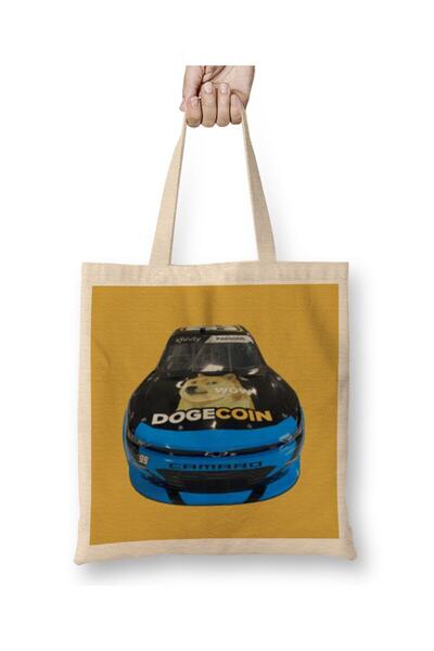 dekado حقيبة قماش TO THE MOON DOGECAR Dogecoin Crypto Logo Merch ذات مقبض طويل