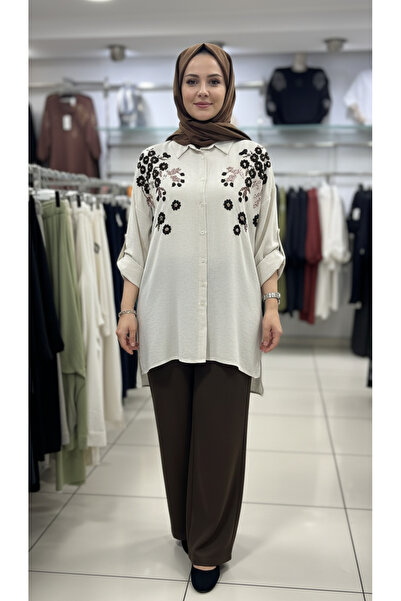 BURRASCA Oversize Linen Set with Embroidered Stones