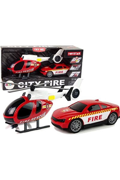 LeanToys Set de vehicule de pompieri cu elicopter și sunete