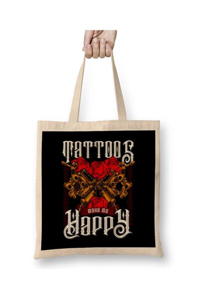 dekado حقيبة قماشية من Tattoos Make Me Happy You ذات مقبض طويل