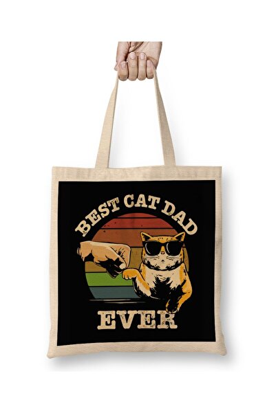 dekado Best Cat Dad Ever Funny Cat Daddy Father Day Vintage Tote Bag Long Handle