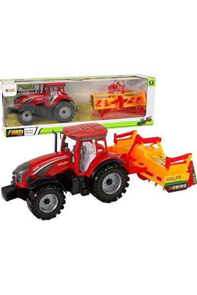 LeanToys Tractor roșu cu cultivator portocaliu