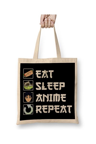 dekado Eat Sleep Anime Repeat Tote Bag Long Handle