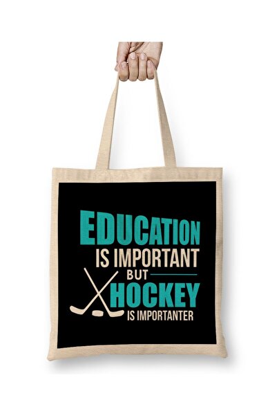 dekado Funny Education Is Important Hockey Is Importanter Tote Bag Long Handle