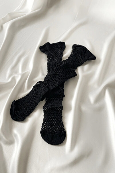 Gece İncisi Μαύρες κάλτσες με φαρδιά διχτυωτή ζώνη καλτσοδέτας