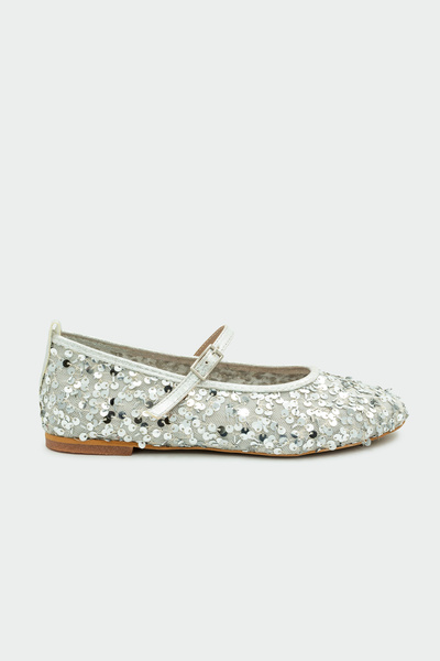 LAMİNTA Brest Silver Women's Flat Buckle Ballerinas with Sequin Detail