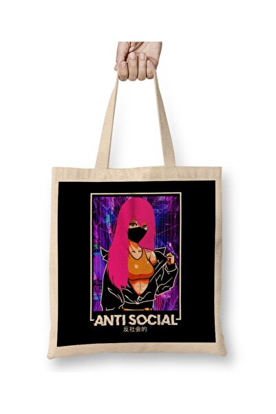 Generic Brand Anti Social Anime Girl Vaporwave Kawaii Aesthetic Tote Bag Long...