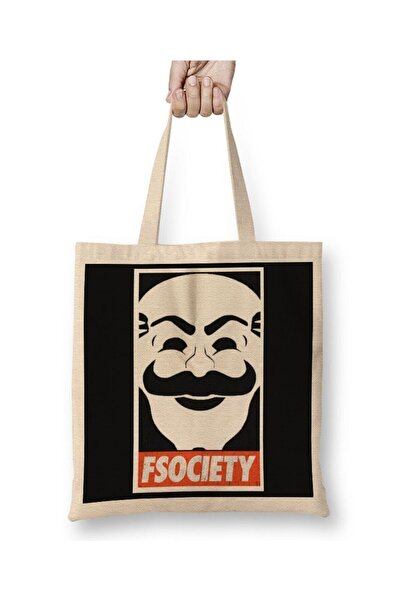 Generic Brand حقيبة قماش Fsociety بمقبض طويل