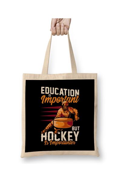 Generic Brand Education Is Important Hockey Is Importanter Pun Tote Bag Long ...