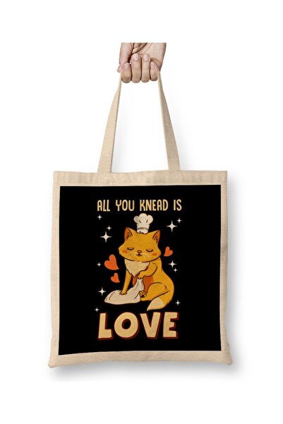 dekado Cute & Funny All You Knead Is Love Cat Kneading Cloth Bag Long Handle