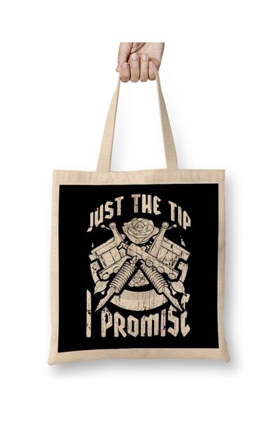 dekado حقيبة قماش من Just The Tip I Promise Tattoo Artist Pun Inked بمقبض طويل