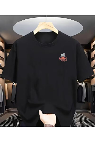 LİNA06 Men's 100% Cotton Octopus Print T-Shirt - Casual Round Neck Short Slee...