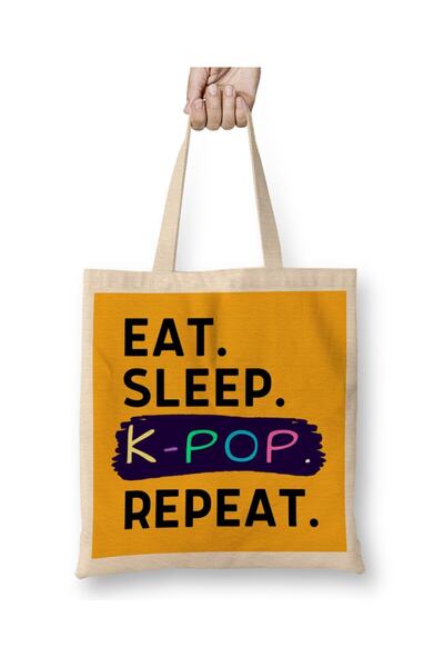 dekado حقيبة حمل تحمل اقتباسات مضحكة من Eat Sleep Kpop بمقبض طويل