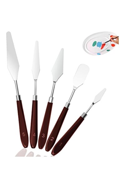 DELPI Set of 5 Painting Spatulas, stainless steel with ergonomic wooden handles