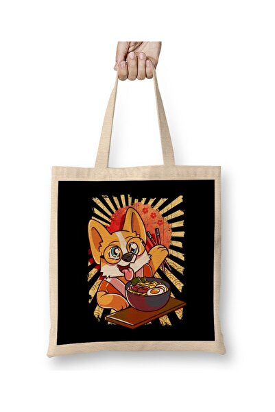 dekado Kawaii Puppy Ramen Bowl Funny Anime Noodles Dog Tote Bag Long Handle