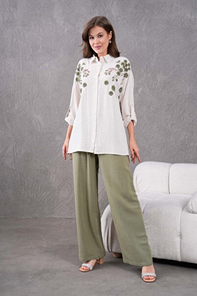 BURRASCA Oversize Linen Set with Embroidered Stones