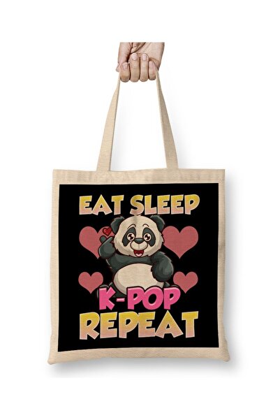 dekado Cute Eat Sleep K-Pop Repeat Kawaii Panda KPop Tote Bag Long Handle