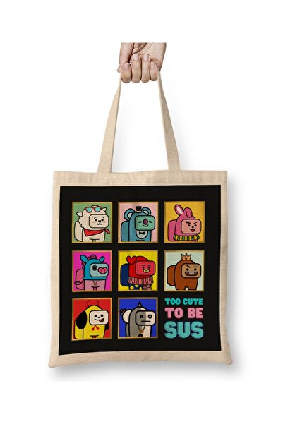 Generic Brand Among Us Bt21 Full Team Bts Cloth Bag Long Handle