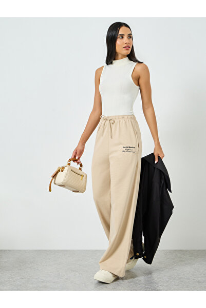 Styli Beige Wide Leg Cotton Blend Joggers