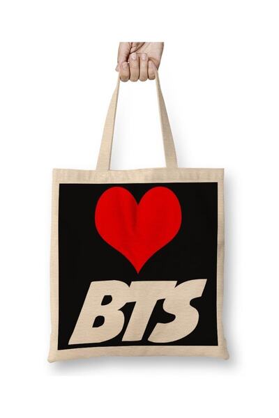 Generic Brand حقيبة قماش I Love Bts بمقبض طويل