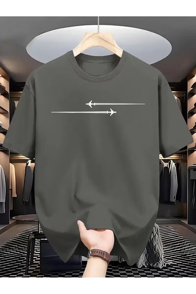 JENOLAN تي شيرت فضفاض مطبوع عليه طائرة للجنسين