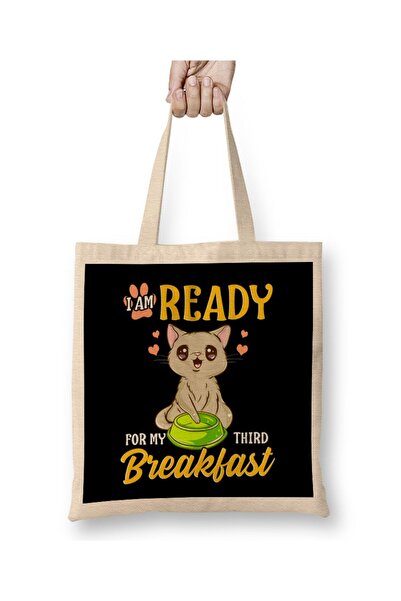 dekado I Am Ready For My Third Breakfast Funny Hungry Cat Tote Bag Long Handle