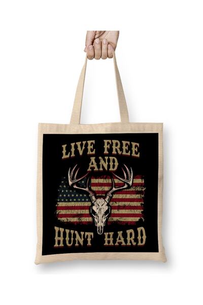 dekado Live Free and Hunt Hard Patriotic Hunting USA Tote Bag Long Handle