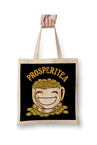 dekado Funny Prosperitea Prosperity Tea Pun Gold Coins Cloth Bag Long Handle