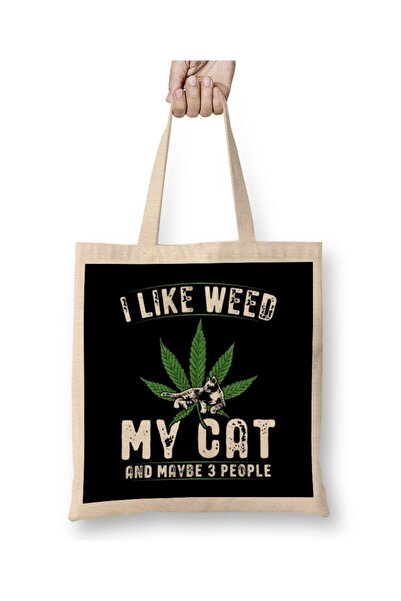 dekado I Like Weed My Cat And Maybe 3 People Cat Tote Bag Long Handle