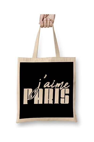 dekado حقيبة قماش بشعار فرنسي J'aime Paris بمقبض طويل