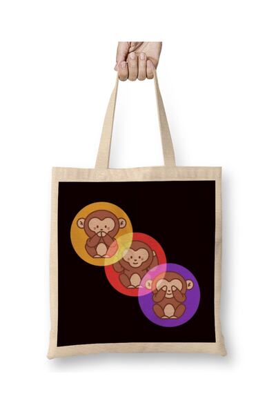 dekado See Speak Hear No Evil Japan Wise Monkeys Japanese Emoticon Tote Bag L...