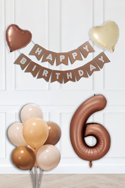 PEKSHOP Σετ διακοσμητικών για γενέθλια 6 ετών Σετ αλυσίδας μπαλονιών σε καφέ ...