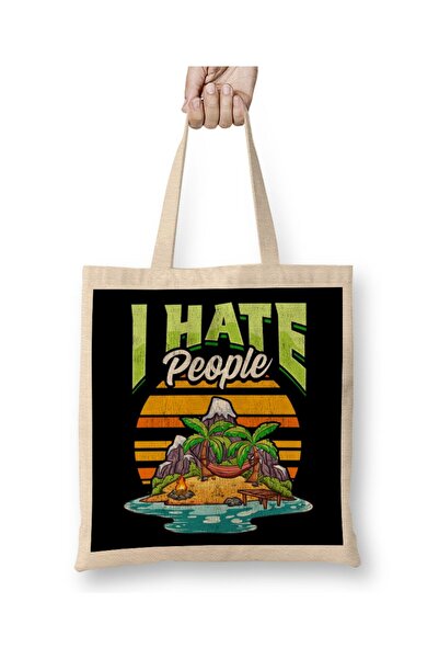 dekado Cute & Funny I Hate People Beach Vacation Pun Tote Bag Long Handle