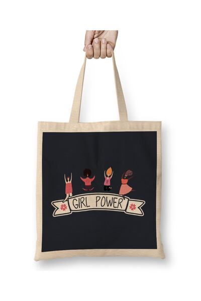 dekado Girl Power Banner Jumping Girls Tote Bag Long Handle