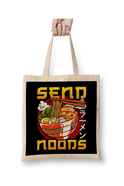 dekado Funny Send Noods Anime Gamer Pho Ramen Noodle Pun Tote Bag Long Handle